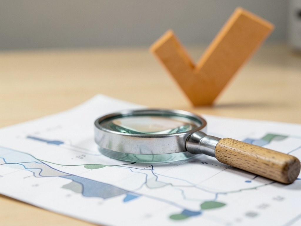 A magnifying glass over a document with a checkmark icon, representing fact-checking.