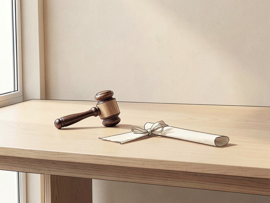 A gavel and a document resting on a desk, indicating terms and agreements.